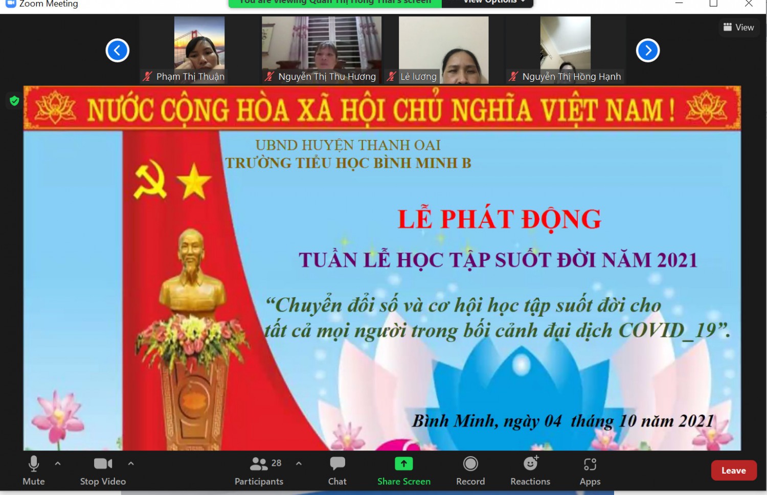 Trường Tiểu học Bình Minh B hưởng ứng Tuần lễ học tập suốt với chủ đề “ Chuyển đổi số và cơ hội học tập suốt đời cho tất cả mọi người trong bối cảnh đại dịch COVID-19”